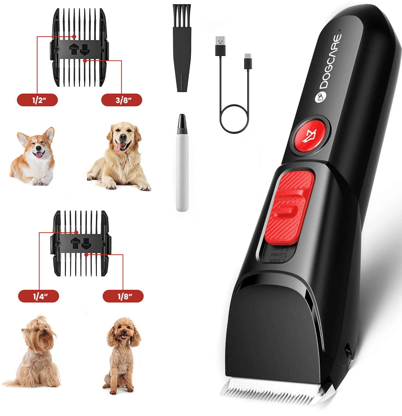 Grooming Clippers Kit - 2 Modes Low Noise, Ceramic Detachable Blade, Professional Cordless Rechargeable Dog Hair Clippers for Grooming,Hair Trimmer for Small Large Dogs, Cats, Pets - toys4pets.shop