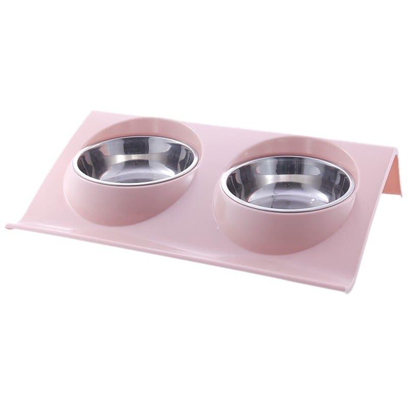 Pet Double Bowls Food Water Feeder - Stainless Steel Cat Food Bowl - toys4pets.shop