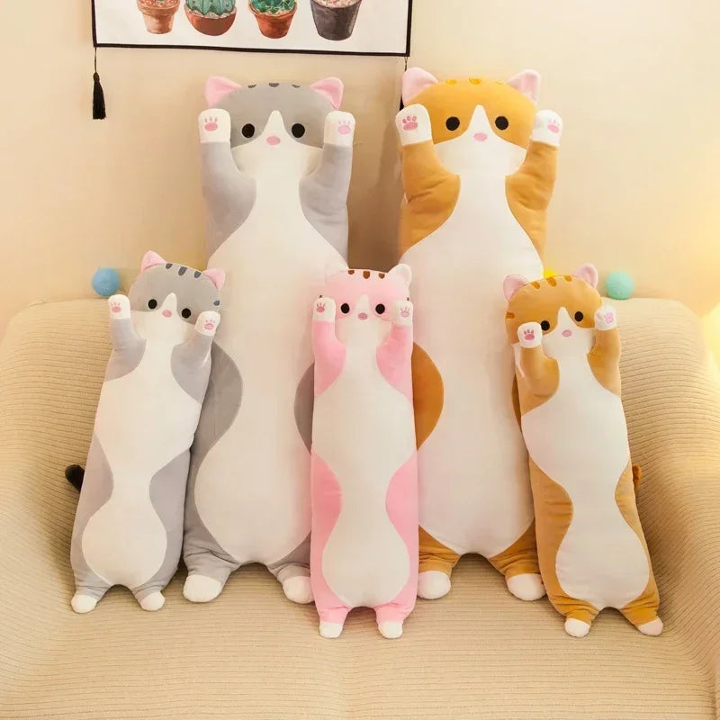 Big Size Long Cat Plush Toy - Cute Animal Soft Pillow for Kids and Office Naps - toys4pets.shop