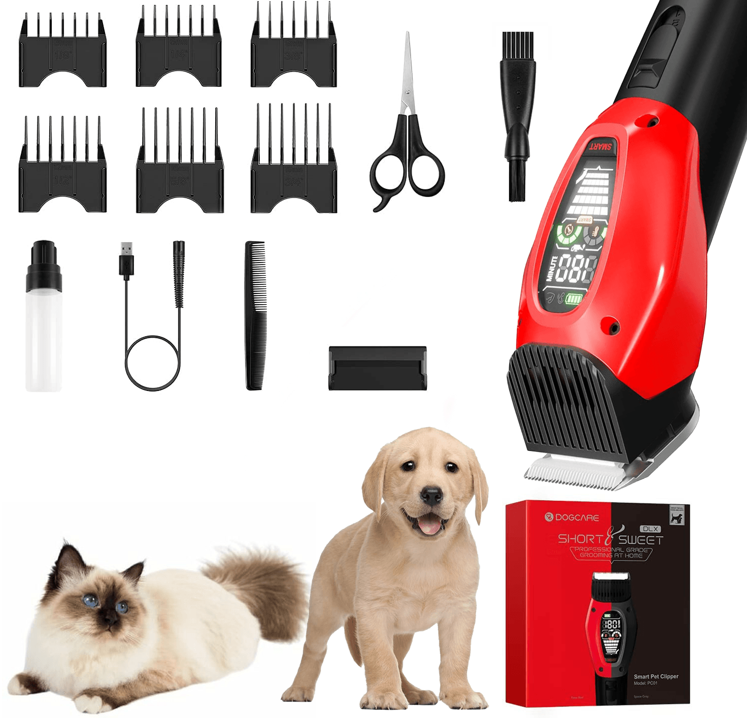 Dog and cat Hair Clippers with LED Display - Intelligent Low Noise Grooming Clippers - toys4pets.shop