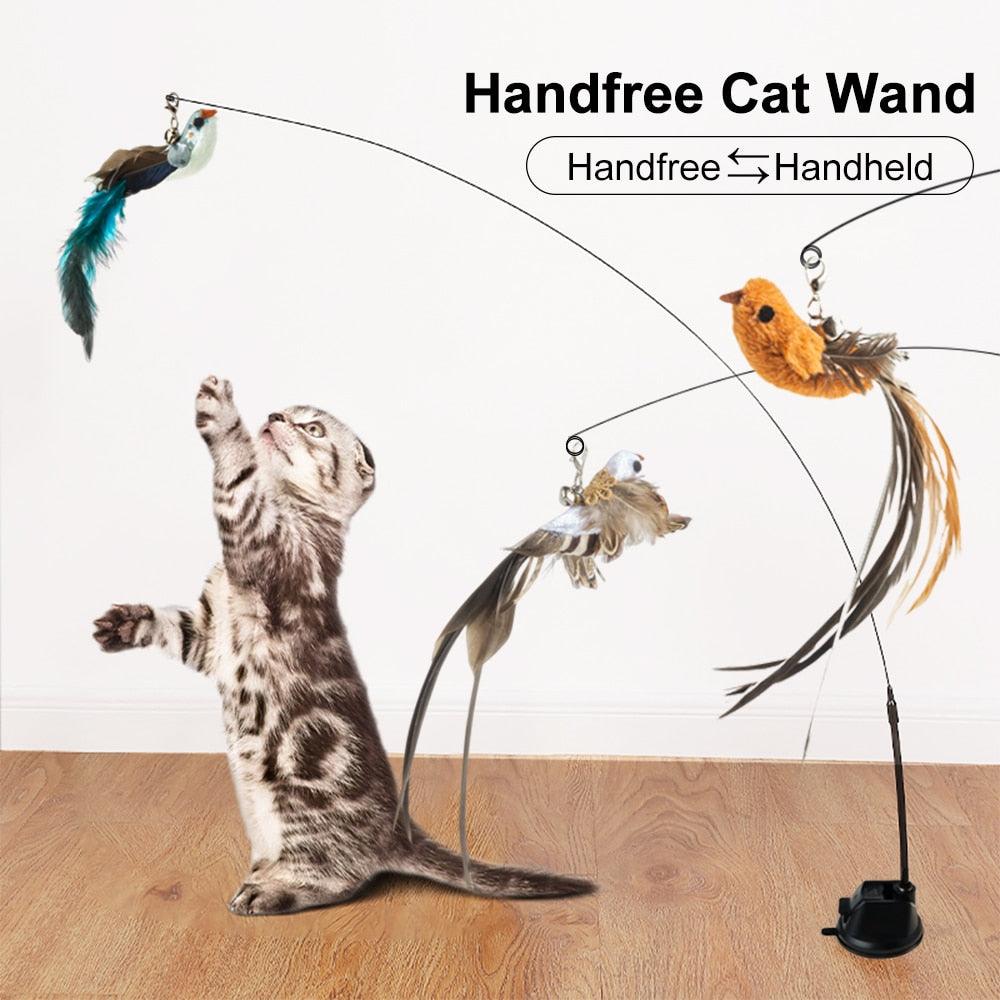 Handfree Bird, Feather Cat Wand with Bell - Interactive Toys for Cats - toys4pets.shop